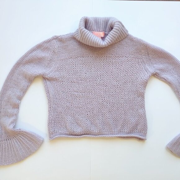 Lisa Todd 100% Cashmere Crop High Neck Sweater Bell Cuffs Boho Romantic Sz Small - Picture 4 of 9